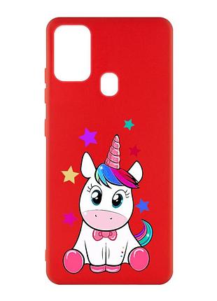 Матовый чехол с красными боками на samsung galaxy m30s/m21 :: единорог (принт 102)
