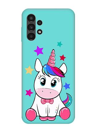 Матовый чехол с бирюзовыми боками на samsung galaxy a13 4g :: единорог (принт 102)