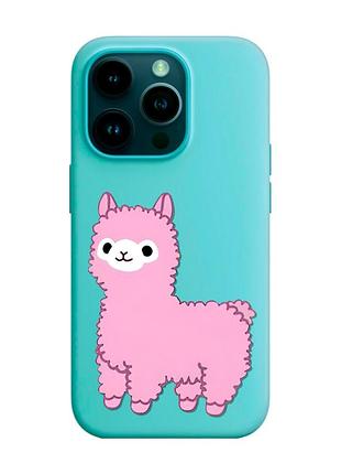 Матовый чехол с бирюзовыми боками на apple iphone 14 pro :: лама розовая (принт 100)