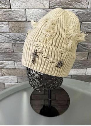 Шапка chrome hearts рванка, шапка хром хартс лопата, шапка зимняя, шапка лопата