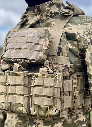 Тактическая военная плитоноска разгрузка asdag с быстрым сбросом/ плитоноска с подсумками на molle// пиксель