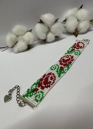 Браслет з бісеру в стилі "фольк" - троянда