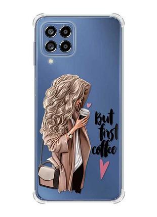 Чохол з потовщеними кутами на samsung galaxy m53 (m536) 5g :: дівчина з кавою (принт 114)
