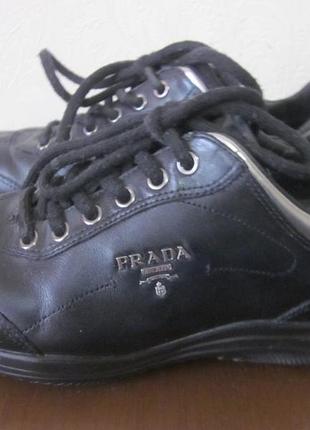 Черные кожаные  кроссовки prada на шнуровке размер 35-35.5