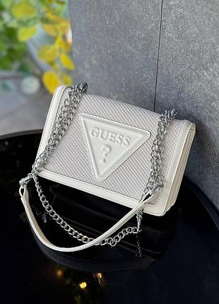 Женская сумка guess, брендовая сумка гесс, сумка через плечо, кросс боди, crossbody белый