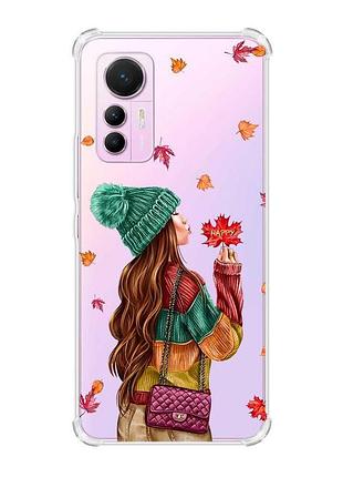 Чохол з потовщеними кутами на xiaomi 12 lite :: дівчина з листям (принт 221)