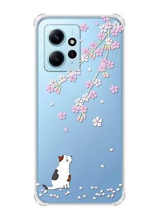 Чехол с утолщенными углами на xiaomi redmi note 12 4g :: котик и сакура (принт 283)