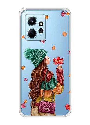 Чохол з потовщеними кутами на xiaomi redmi note 12 4g :: дівчина з листям (принт 221)