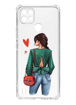 Чохол з потовщеними кутами на realme c21 :: дівчина в зеленому (принт 224)