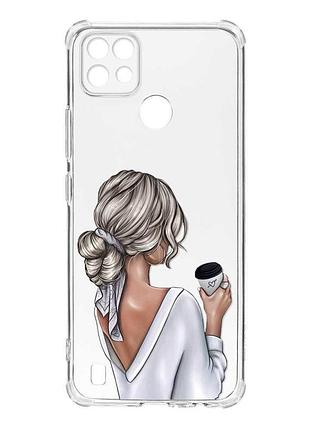 Чохол з потовщеними кутами на realme c21 :: дівчина з латте (принт 227)