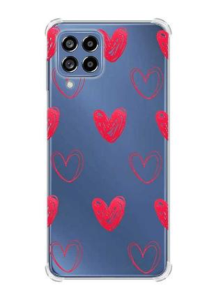 Чехол с утолщёнными углами на samsung galaxy m53 (m536) 5g :: сердечка красные (принт 77)