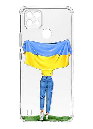 Чохол з потовщеними кутами на realme c21 :: дівчина з прапором (принт 263)