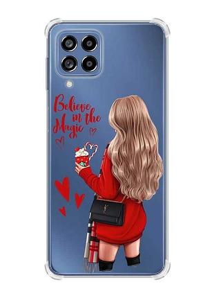 Чехол с утолщёнными углами на samsung galaxy m53 (m536) 5g :: девушка с кофе (принт 137)