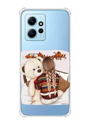 Чехол с утолщенными углами на xiaomi redmi note 12 4g :: девочка с мишкой (принт 117)