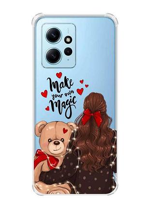 Чехол с утолщенными углами на xiaomi redmi note 12 4g :: девушка с мишкой (принт 188)