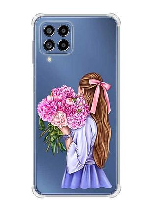 Чехол с утолщёнными углами на samsung galaxy m53 (m536) 5g :: девушка с пионами (принт 11)