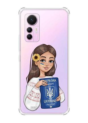 Чехол с утолщенными углами на xiaomi 12 lite :: девушка с паспортом (принт 12)