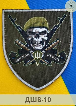 Шеврон дшв череп в береті завжди перші олива щит. нарукавний знак дшв олива череп. шеврон під замовлення (арт. дшв-10)
