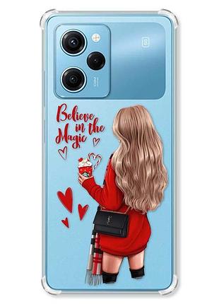 Чехол с утолщенными углами на xiaomi redmi note 12 pro speed 5g :: девушка с кофе (принт 137)