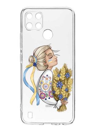Прозрачный чехол на realme c21y :: украинка с колосками (патриотический принт 173)