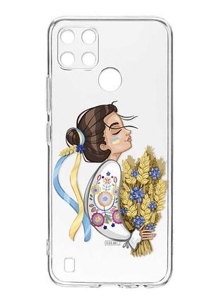 Прозрачный чехол на realme c21y :: украинка с колосками (патриотический принт 172)