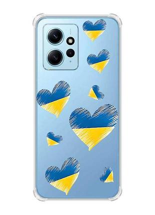 Чехол с утолщенными углами на xiaomi redmi note 12 4g :: сердечка. украина (принт 258)