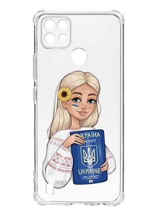 Чехол с утолщёнными углами на realme c21 :: девушка с паспортом (принт 13)