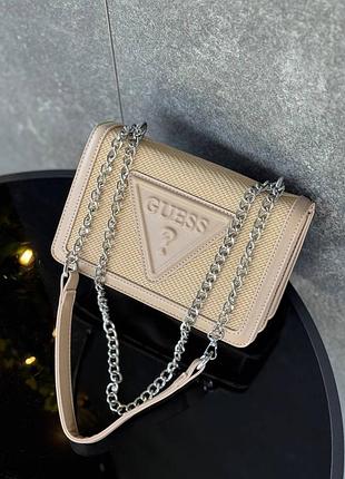 Женская сумка guess, брендовая сумка гесс, сумка через плечо, кросс боди, crossbody бежевый