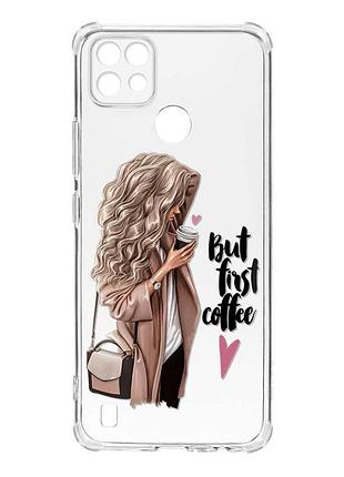 Чохол з потовщеними кутами на realme c21 :: дівчина з кавою (принт 114)