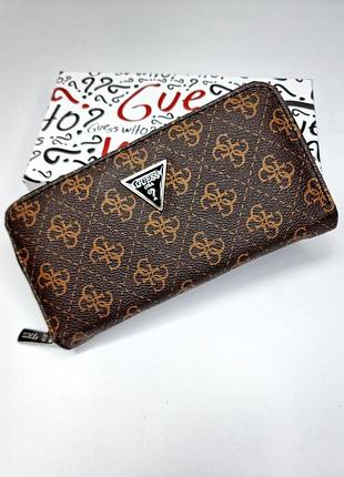 Женский кошелек guess, кошелек гесс в расцветках, кошелек на змейке, брендовый кошелек, модный кошелек коричневый