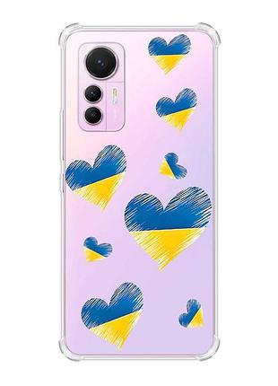 Чохол з потовщеними кутами на xiaomi 12 lite :: сердечка. україна (принт 258)