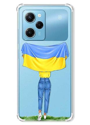 Чехол с утолщенными углами на xiaomi redmi note 12 pro speed 5g :: девушка с флагом (принт 263)