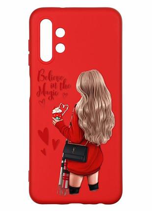Матовий чохол з червоними боками на samsung a13 4g :: дівчина з кавою (принт 137)