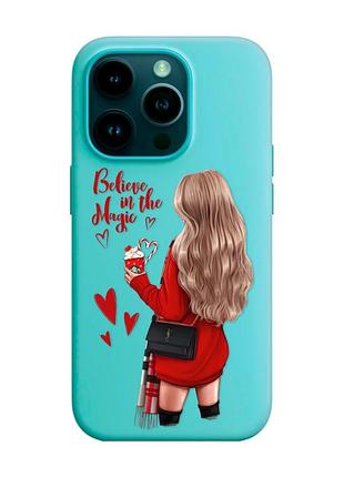 Матовый чехол с бирюзовыми боками на apple iphone 14 pro :: девушка с кофе (принт 137)