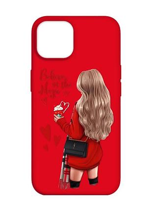 Матовый чехол с красными боками на apple iphone 14 :: девушка с кофе (принт 137)