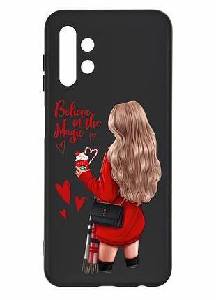 Матовый чехол с черными боками на samsung galaxy a13 4g :: девушка с кофе (принт 137)
