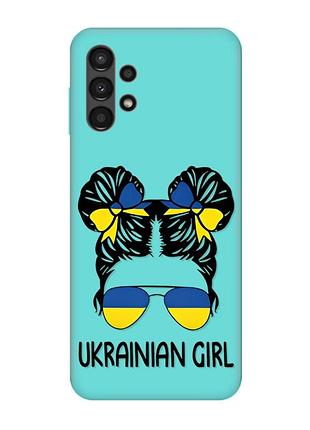 Матовий чохол з бірюзовими боками на samsung galaxy a13 4g :: українська дівчина (принт 113)