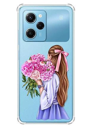 Чехол с утолщенными углами на xiaomi redmi note 12 pro speed 5g :: девушка с пионами (принт 11)
