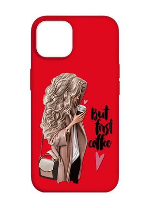 Матовый чехол с красными боками на apple iphone 14 :: девушка с кофе (принт 114)