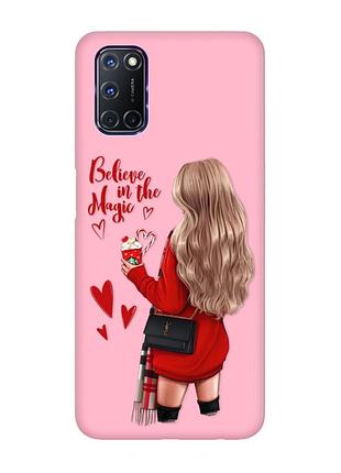 Матовый чехол с розовыми боками на oppo a52/a72/a92 :: девушка с кофе (принт 137)