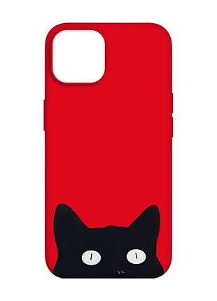 Матовий чохол з червоними боками на apple iphone 14 :: котик (принт 119)