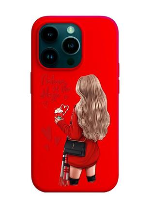 Матовий чохол з червоними боками на apple iphone 14 pro :: дівчина з кавою (принт 137)