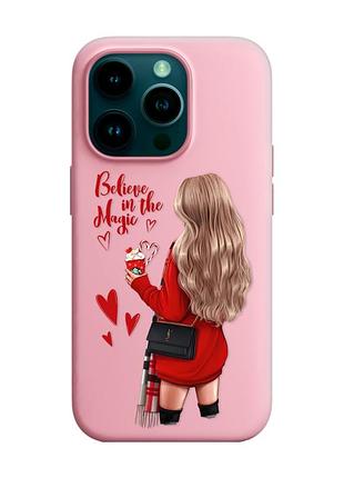 Матовый чехол с розовыми боками на apple iphone 14 pro :: девушка с кофе (принт 137)
