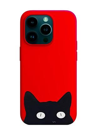 Матовий чохол з червоними боками на apple iphone 14 pro :: котик (принт 119)