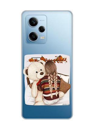 Прозрачный чехол на xiaomi redmi note 12 5g :: девочка с мишкой (принт 117)