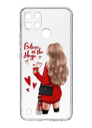Прозорий чохол на realme c21y :: дівчина з кавою (принт 137)