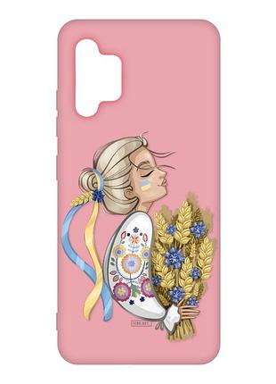 Матовый чехол с розовыми боками на samsung galaxy a32 :: украинка с колосками (принт 173)