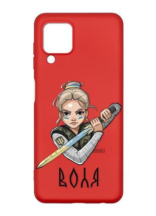 Матовый чехол с красными боками на samsung galaxy m32/a22/m22 4g :: украинская защитница (принт 170)