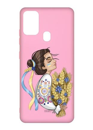 Матовый чехол с розовыми боками на samsung galaxy m30s/m21 :: украинка с колосками (принт 172)