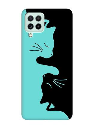Матовый чехол с бирюзовыми боками на samsung galaxy m32/m22/a22 4g :: кошечки (принт 118)